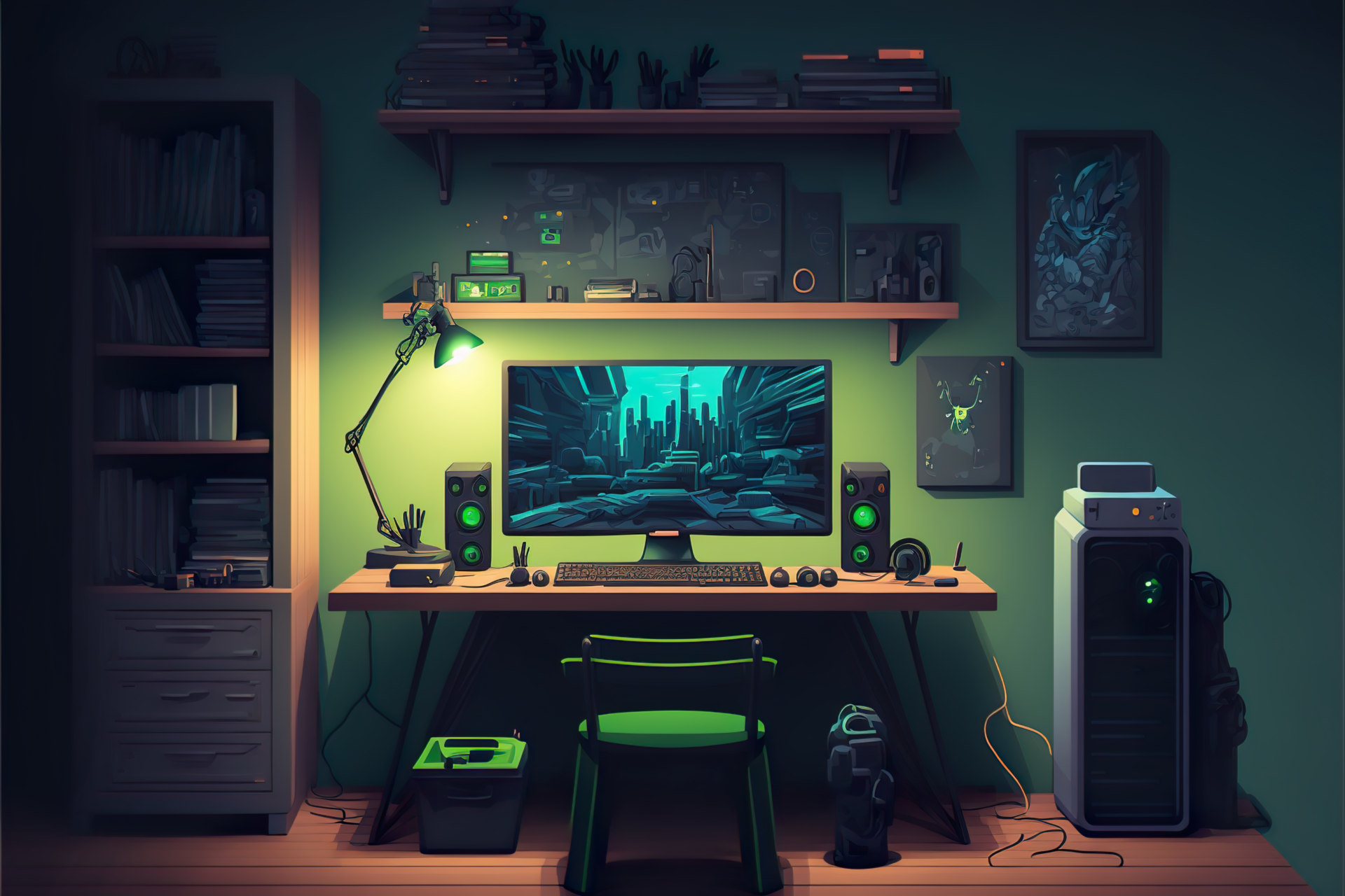 Gaming Room. Room with a desk and pc