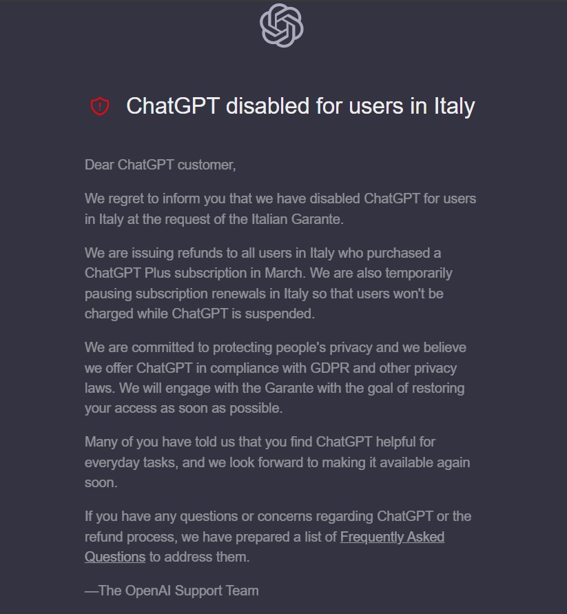 chatgpt screenshot for italian users